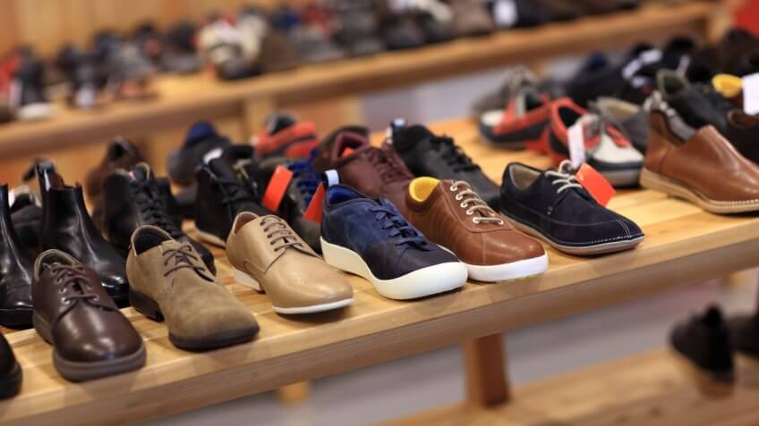 Shoes on the wooden shelf