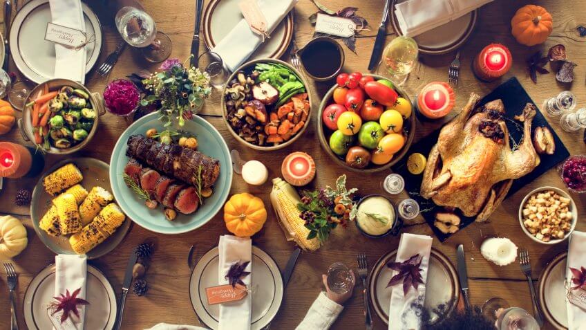 Thanksgiving Celebration Traditional Dinner Setting Food Concept.