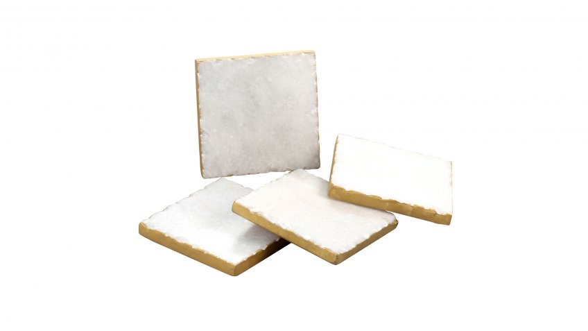 Thirstystone Gold Edge Marble Coasters in White at Bed Bath and Beyond