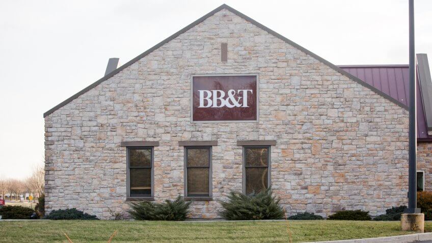 Philadelphia, Pennsylvania, March 3 2018:BB&T sign on bank building with ATM and drive through lanes.