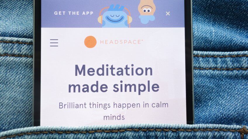 KONSKIE, POLAND - JUNE 09, 2018: Headspace website displayed on smartphone hidden in jeans pocket.