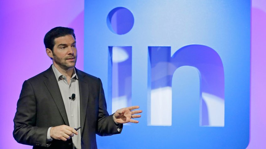 Mandatory Credit: Photo by Eric Risberg/AP/Shutterstock (6315687a)Jeff Weiner LinkedIn CEO Jeff Weiner speaks during a product announcement at his company's headquarters, in San Francisco.