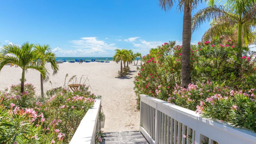 Boardwalk on beach in St. Petersburg, Florida, USA