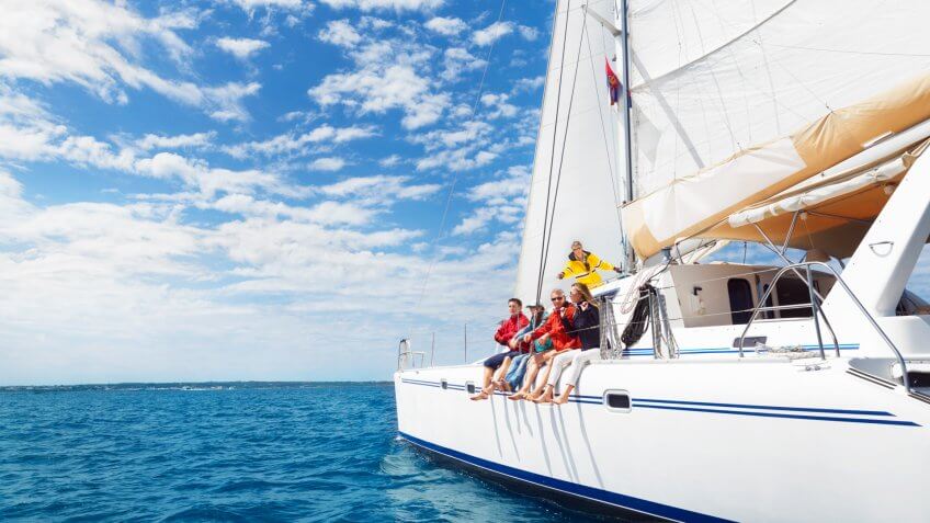 Sailing on catamaran.