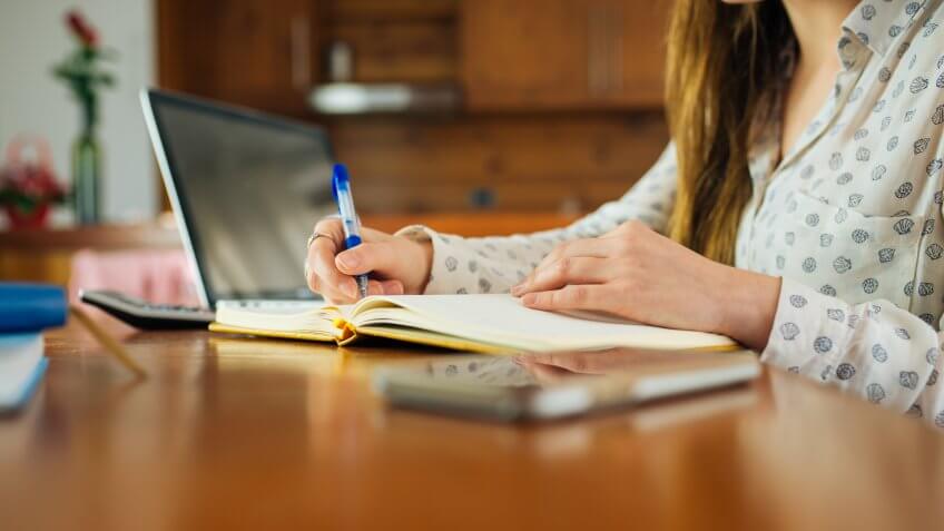 Close View Of Woman In The Office Doing Some Business Calculations.