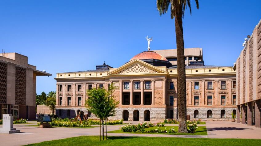 Phoenix Arizona State Capitol Building and Palm Tree.
