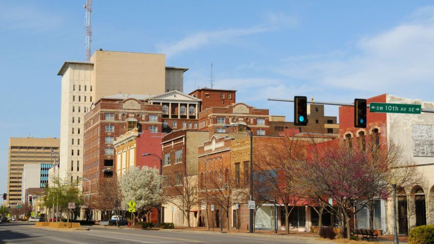 springtime view in downtown Topeka, Kansas, USA.