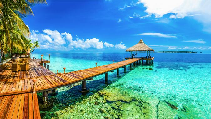 Maldives beach resort panoramic landscape