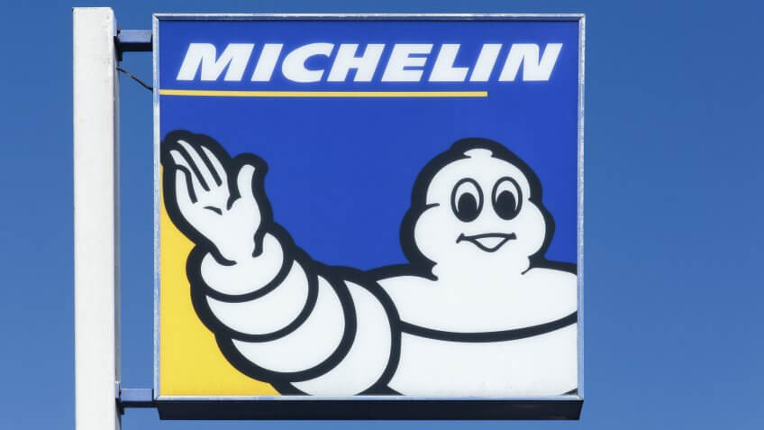 Lyon, France - September 21, 2015: Michelin logo on a pole.
