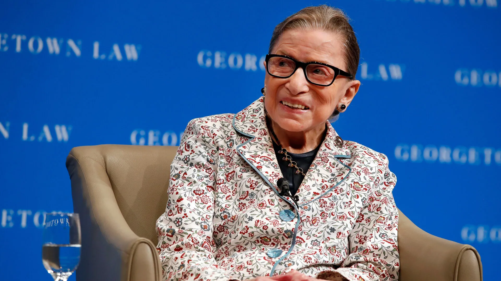 Supreme Court Justice Ruth Bader Ginsburg on stage during interview