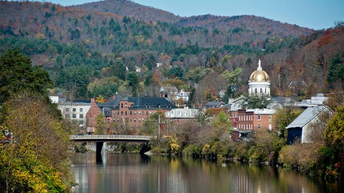 Montpelier, Vermont sits astride the Winooski River in the center of the state.