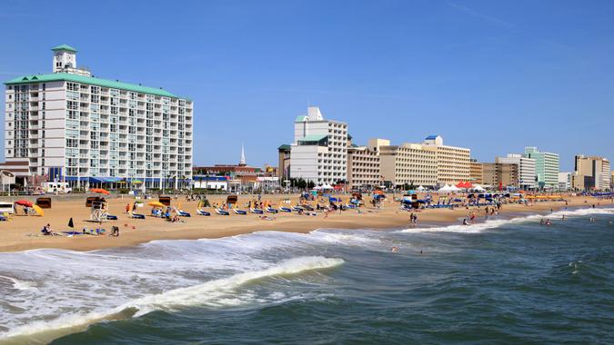 Virginia Beach resort city showing beach goers on their daily activities while on vacation.