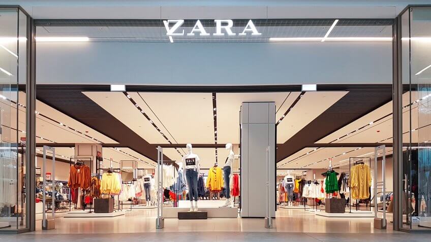 Gdansk, Poland - June 30, 2018: Exterior of Zara fashion store in Gdansk.