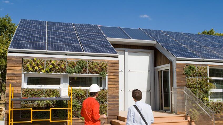 Solar construction workings looking at the roof.