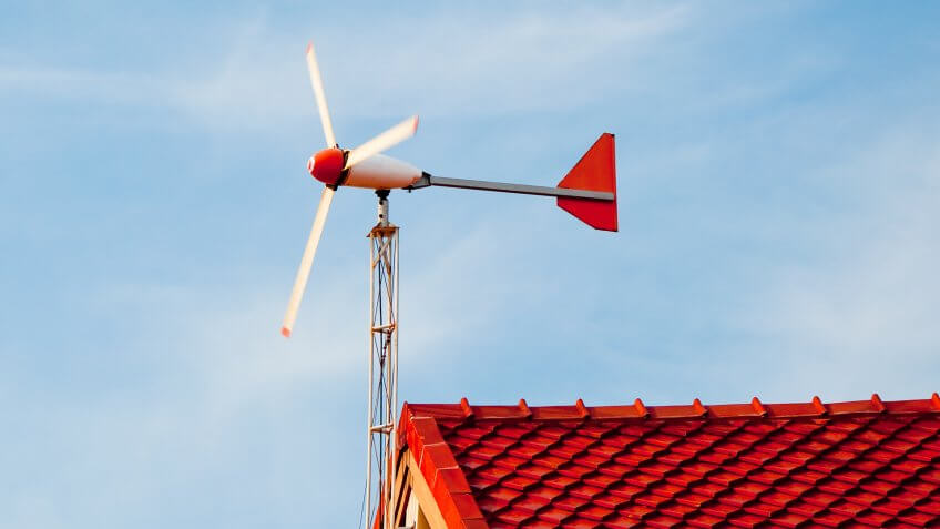 wind turbine attached to roof