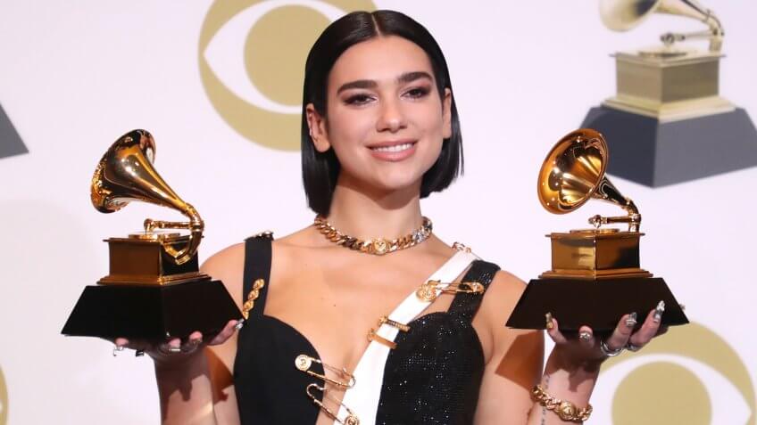 Mandatory Credit: Photo by Chelsea Lauren/REX/Shutterstock (10095021ah)Dua Lipa - Best New Artist, Best Dance Recording - 'Electricity'61st Annual Grammy Awards, Press Room, Los Angeles, USA - 10 Feb 2019.