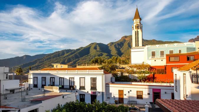 City view with Bonaza church in the centre of El Paso village on the western part of La Palma island.