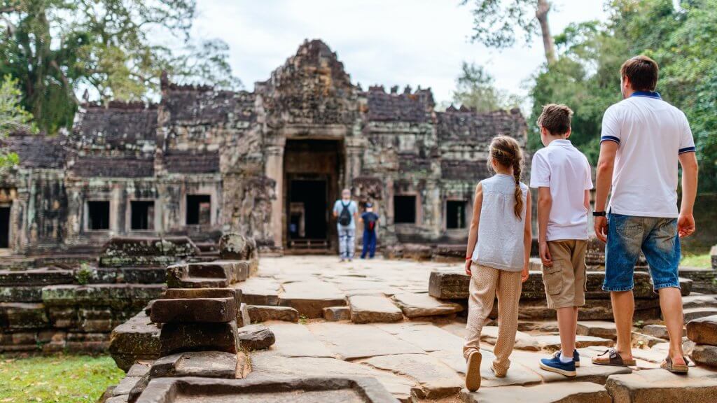 Family of father and kids in Cambodia