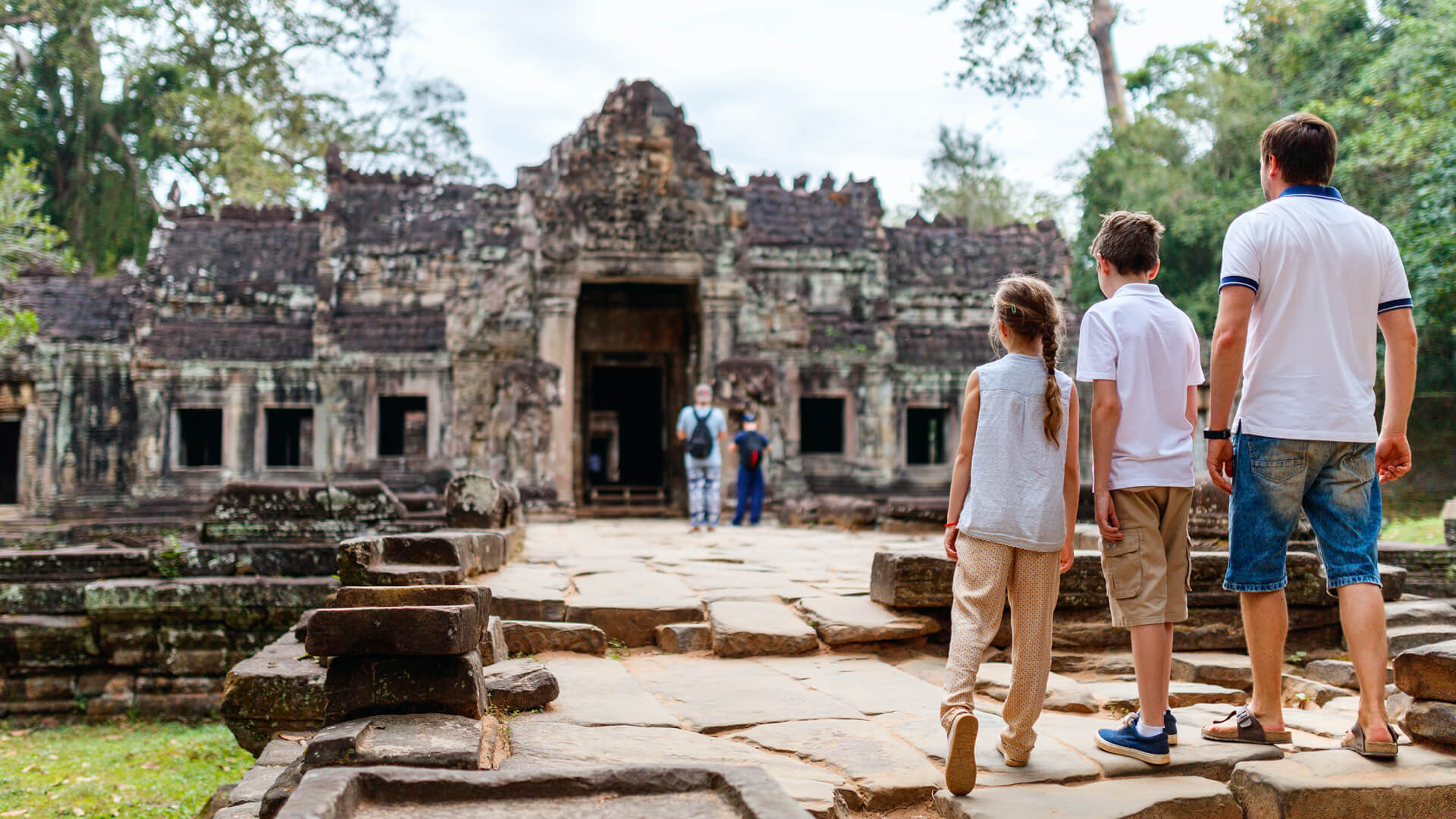 Family of father and kids in Cambodia