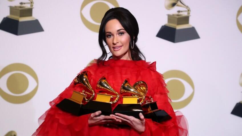 Mandatory Credit: Photo by Chelsea Lauren/REX/Shutterstock (10095021cc)Kacey Musgraves - Album Of The Year - Best Country Song - 'Space Cowboy' - Best Country Album - 'Golden Hour' - Best Country Solo Performance - 'Butterflies'61st Annual Grammy Awards, Press Room, Los Angeles, USA - 10 Feb 2019.