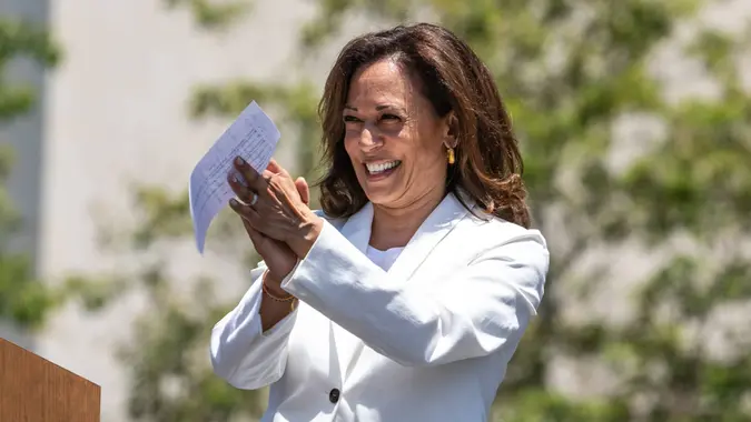 LOS ANGELES, CA - JUNE 30, 2018: California Senator Kamala Harris speaking at the Families Belong Together rally and march.