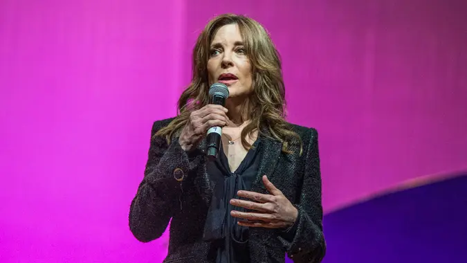 Democrat Presidential candidate Marianne Williamson gives speech in 2017