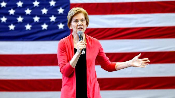 Massachusetts Senator Elizabeth Warren gives rally speech
