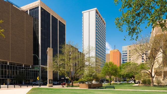 Midland Texas downtown skyscrapers cityscape architecture.