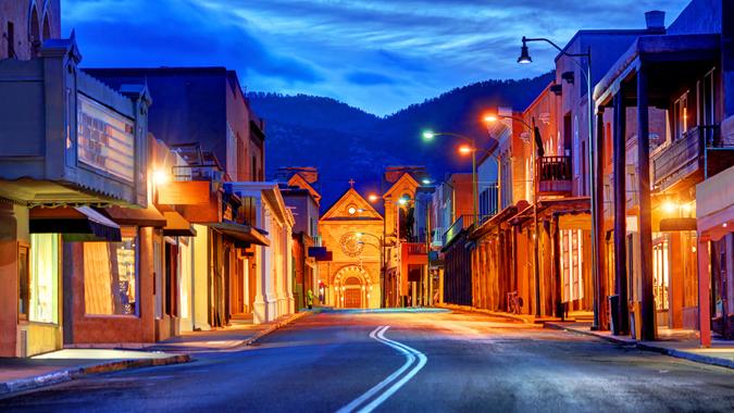 dusk city shot in Santa Fe New Mexico