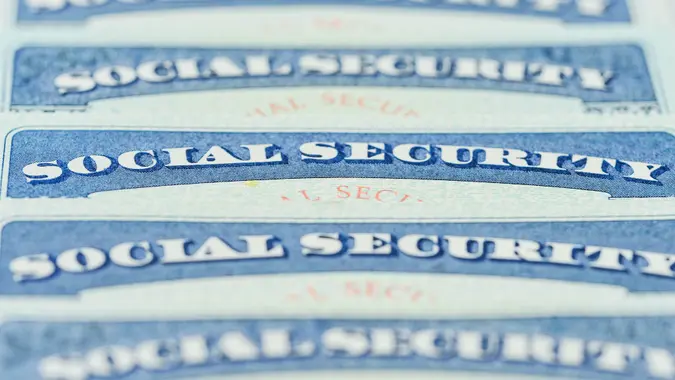 Close-up of American Social Security cards.