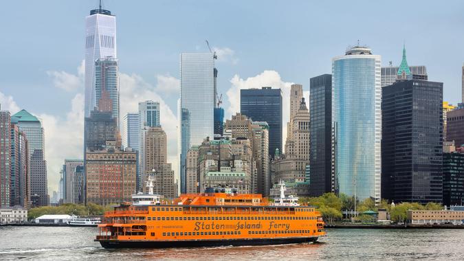 Staten Island Ferry approaching New York City skyline