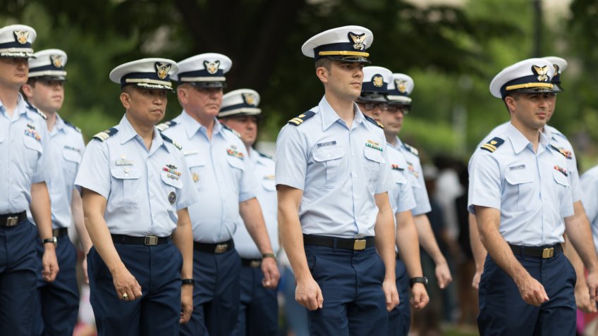 United States Coast Guard members marching