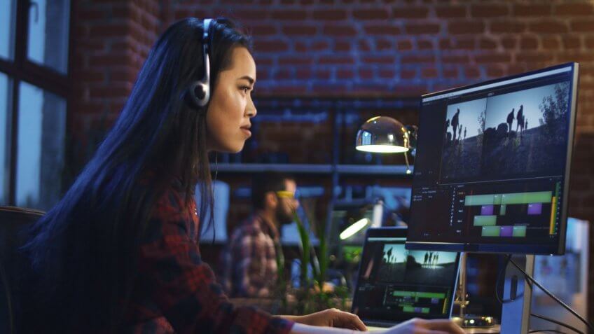 video editor working on a film