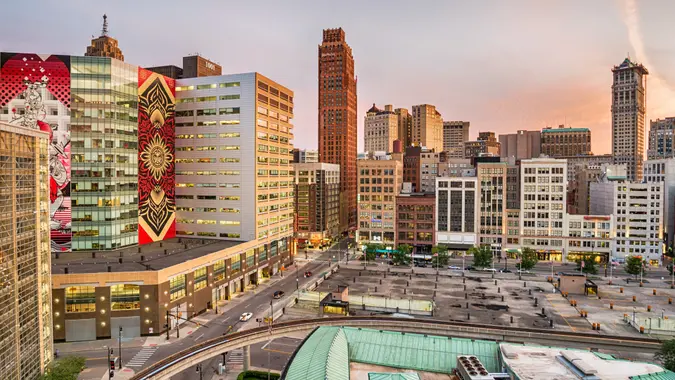View of downtown Detroit, USA.