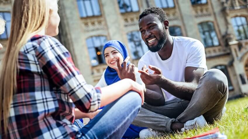 college students hanging out in the campus quad