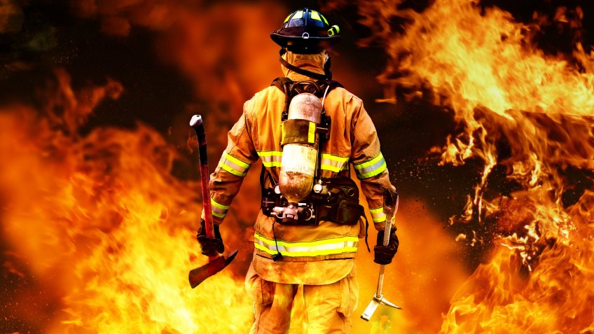 Firefighter searching for possible survives.