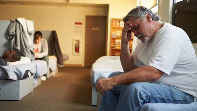 homeless man in a homeless shelter