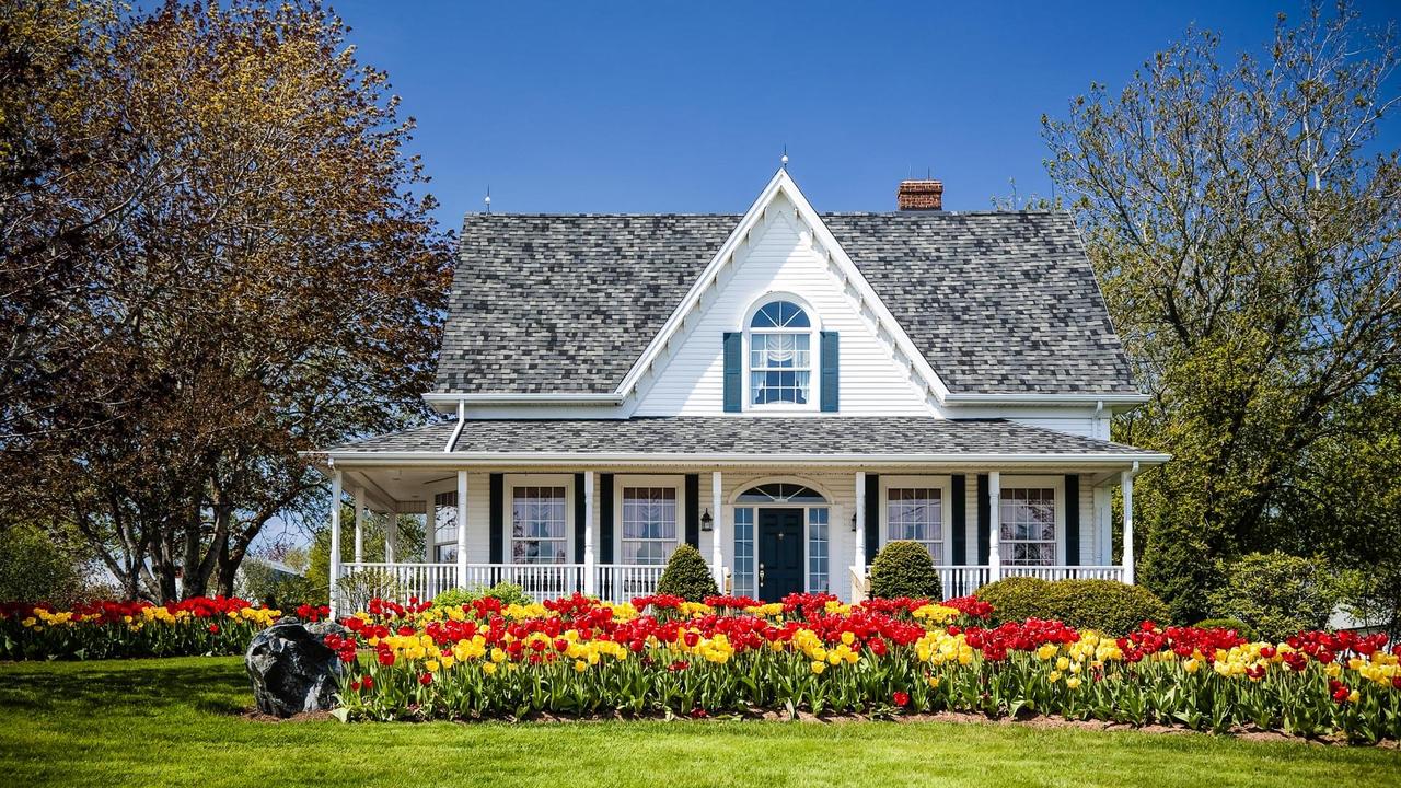 spring house with flowers