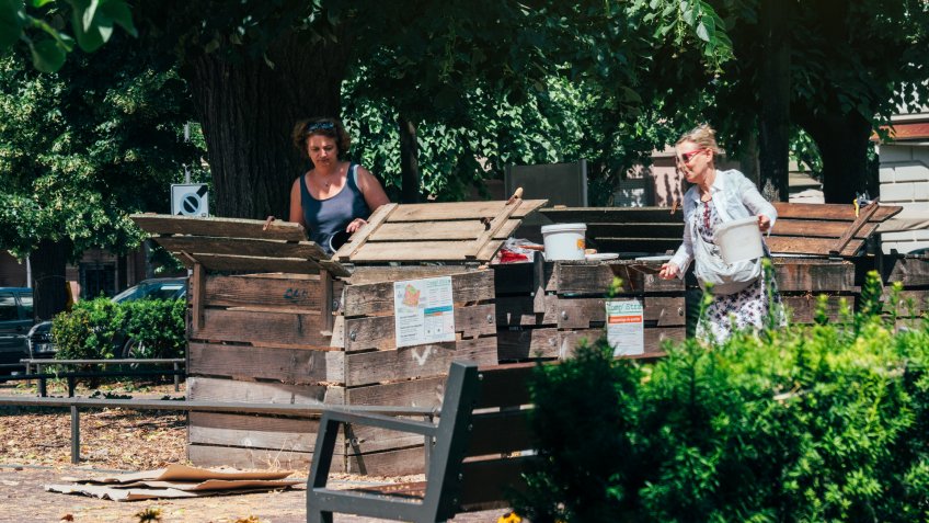 People composting in urban environment