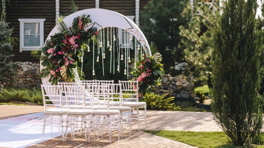 wedding ceremony setup in a neighborhood