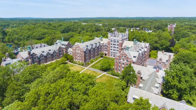 Aerial view of Wellesley College Tower Court in Wellesley, Massachusetts, USA