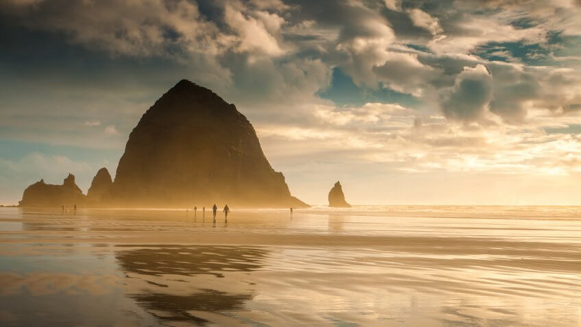 Oregon's Cannon Beach at sunset and in between storms.