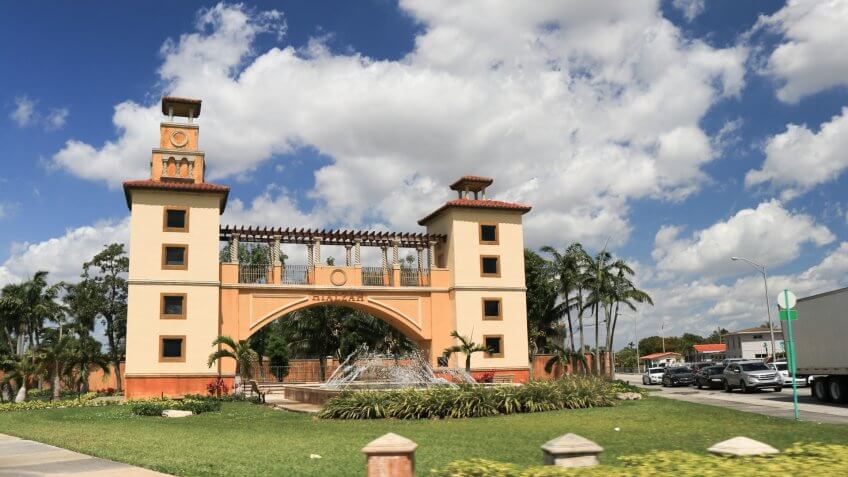 The Hialeah Entry Fountain in Hialeah, Florida, USA on March 17, 2018.