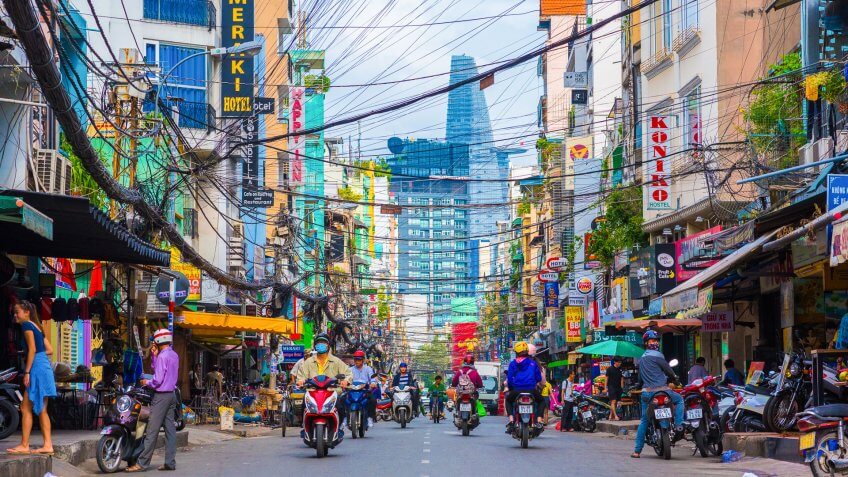 Ho Chi Minh, Vietnam - December 1, 2016: Bui Vien Street (a tourist area).
