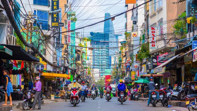 Ho Chi Minh, Vietnam - December 1, 2016: Bui Vien street (a tourist area).