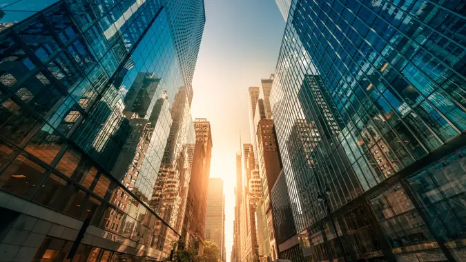 Office skyscraper Reflection in the sunlight.