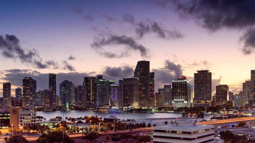 Miami Florida skyline at dusk