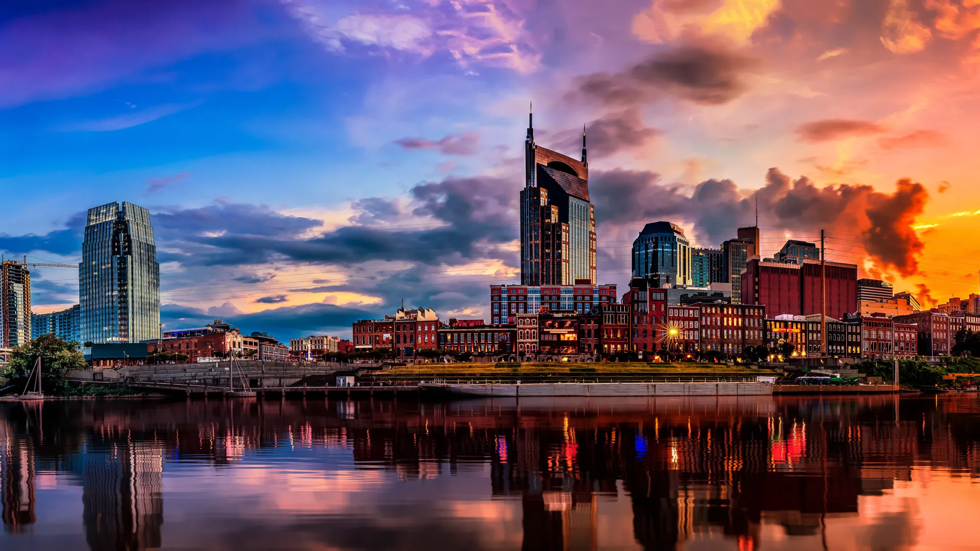 Nashville TN Skyline with Cumberland river in view.
