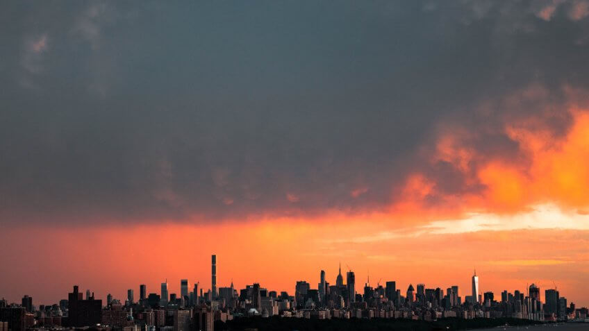 New York skyline at sunset