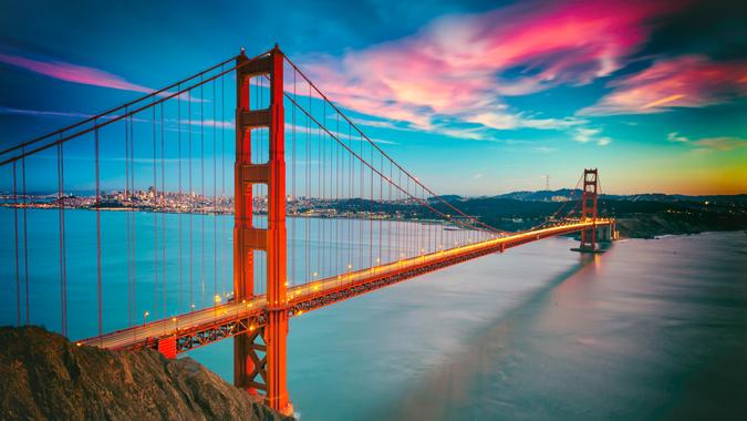 San Francisco from San Francisco Headlands and Golden Gate bridge.
